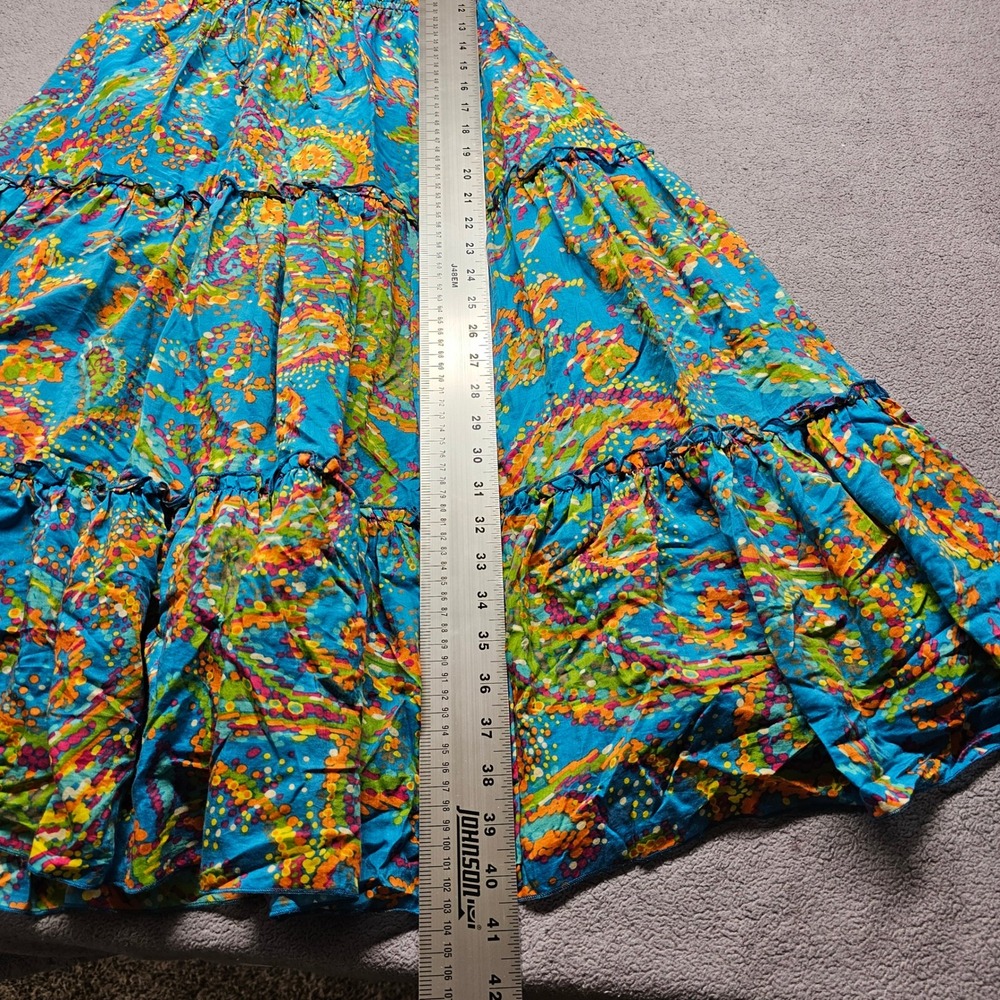 Nine West Dress Blue Paisley Silk Blend Halter Maxi Dress 12 Boho Tiered Ruffle - Picture 6 of 11